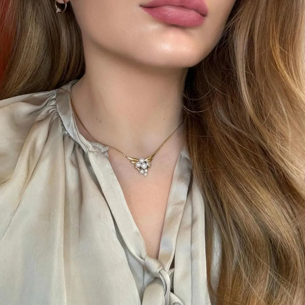 Collier Or jaune 9 carats Topazes et Perles