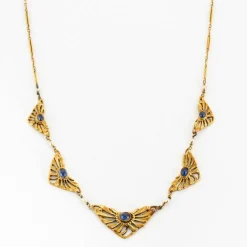 Collier or jaune ancien saphir perles