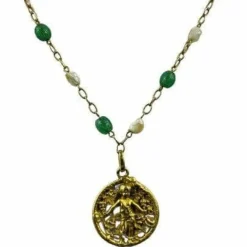 Collier or jaune avec Boule Aventurine et Perle de Culture Keshi
