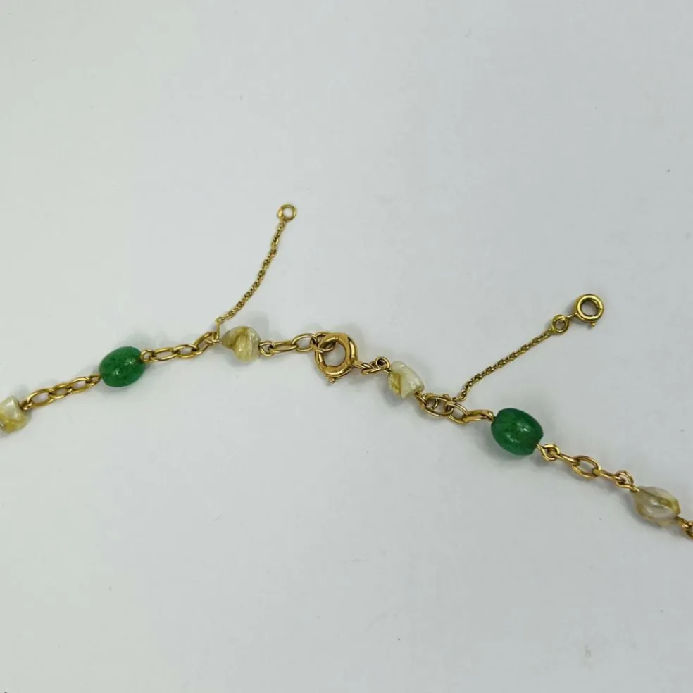Collier or jaune avec Boule Aventurine et Perle de Culture Keshi