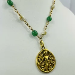 Collier or jaune avec Boule Aventurine et Perle de Culture Keshi