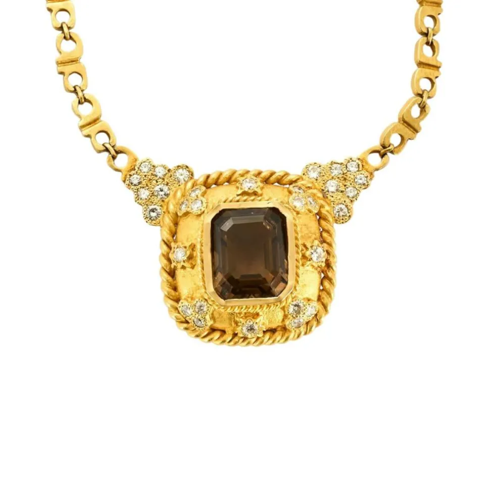 Collier or jaune, diamant et quartz