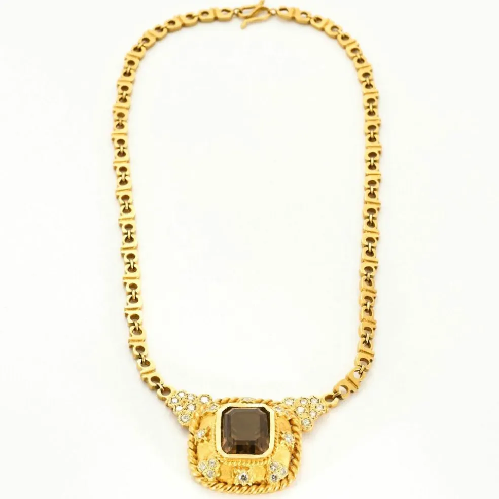 Collier or jaune, diamant et quartz