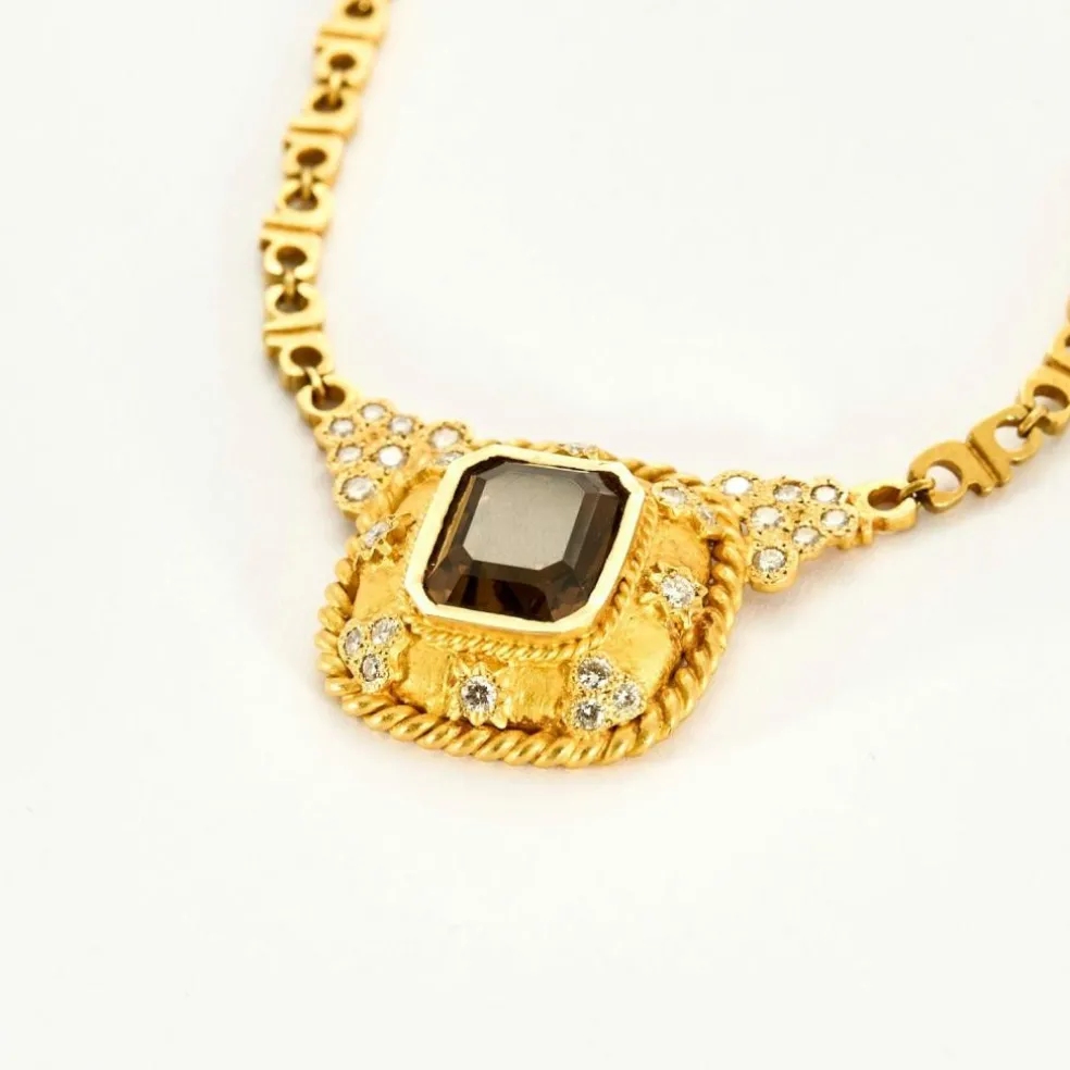 Collier or jaune, diamant et quartz
