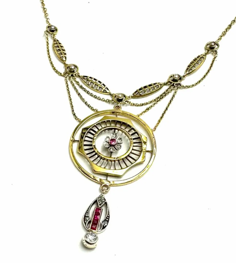 Collier Or jaune Diamants Rubis