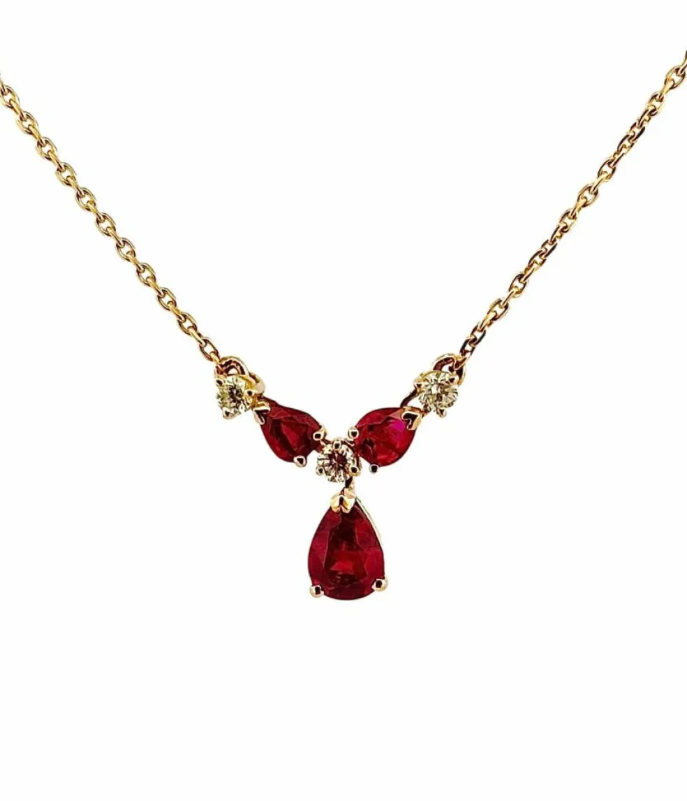 Collier or jaune, diamants et rubis poires