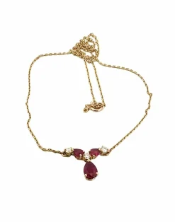 Collier or jaune, diamants et rubis poires