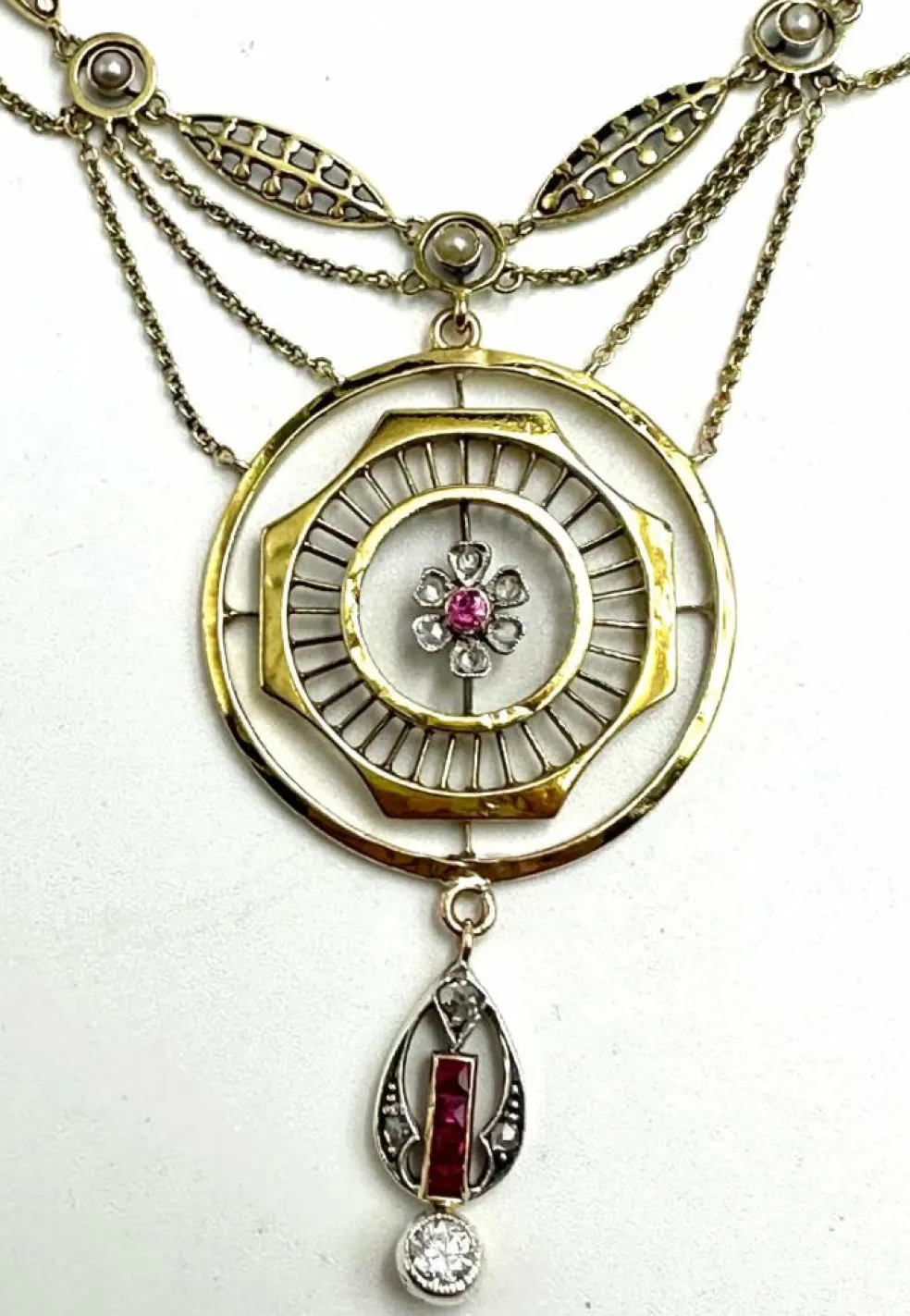Collier Or jaune Diamants Rubis