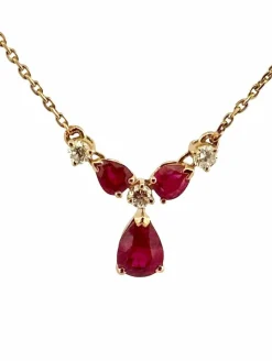 Collier or jaune, diamants et rubis poires