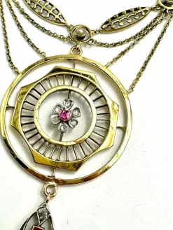 Collier Or jaune Diamants Rubis