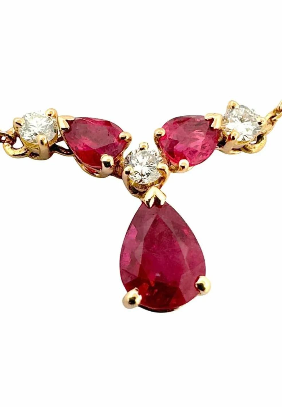 Collier or jaune, diamants et rubis poires