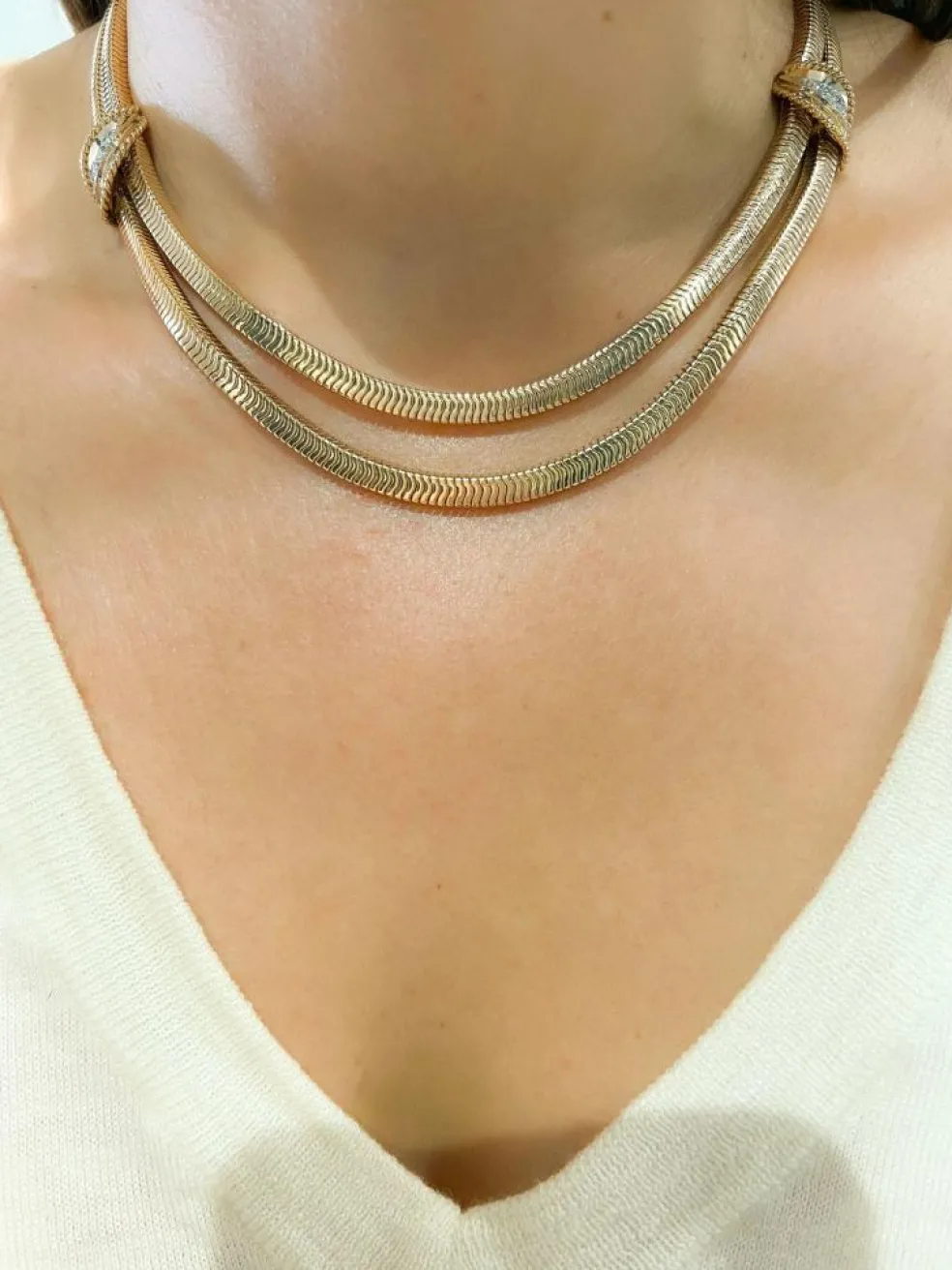 Collier or jaune double rang maillon lisse