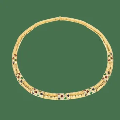Collier or jaune et pierrres précieuses