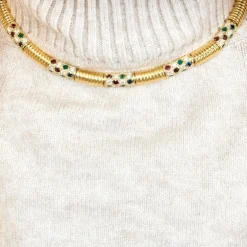 Collier or jaune et pierrres précieuses