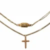 Collier Or Jaune Fermoir Barillet Emaillé et Croix