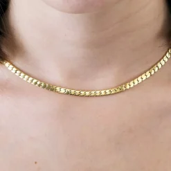 Collier or jaune maille gourmette plate