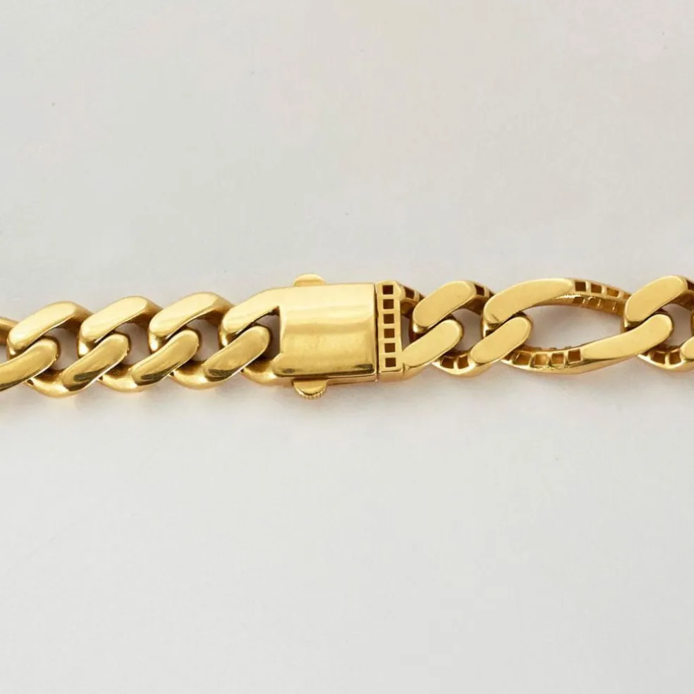 Collier or jaune maille gourmette alternée 3+1