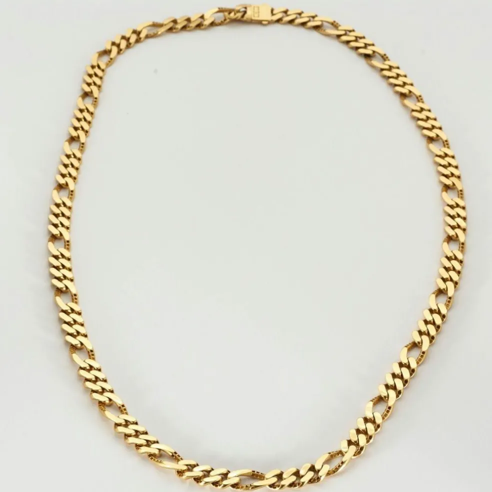 Collier or jaune maille gourmette alternée 3+1