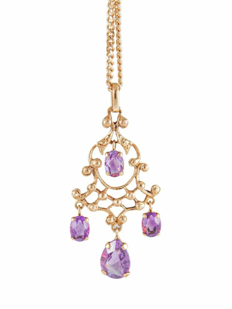 Collier Or Jaune, Pendentif Girandole Améthystes