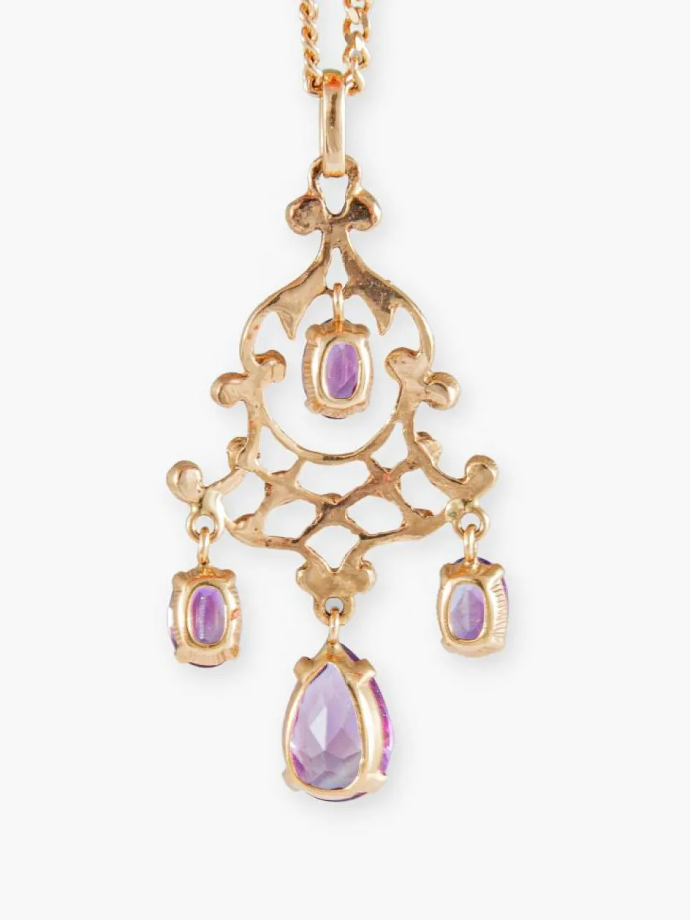 Collier Or Jaune, Pendentif Girandole Améthystes
