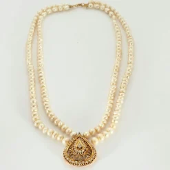 Collier or jaune perle et diamants