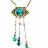 Collier or jaune turquoises et perles fines, époque 1900