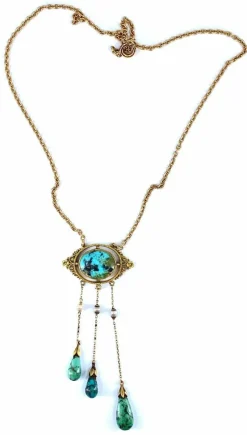 Collier or jaune turquoises et perles fines, époque 1900