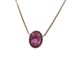 Collier or rose et saphir rose