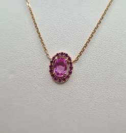 Collier or rose et saphir rose