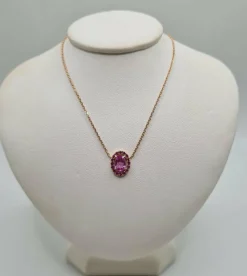 Collier or rose et saphir rose
