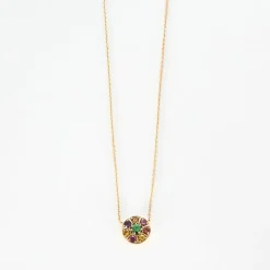 Collier or rose serti de saphir multi-couleur