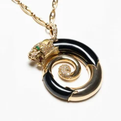 Collier Panthère Or jaune, diamants et onyx