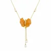 Collier Papillon en or jaune, quartzites pêche tourmalines et diamants