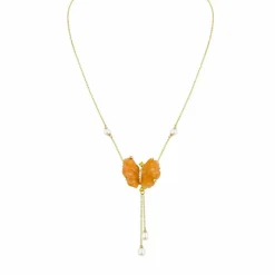 Collier Papillon en or jaune, quartzites pêche tourmalines et diamants