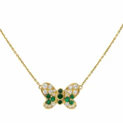 Collier Papillon Or jaune Emeraude