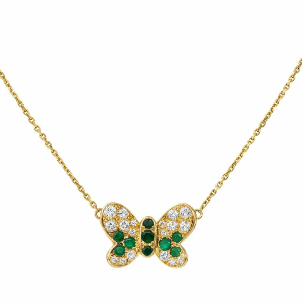 Collier Papillon Or jaune Emeraude