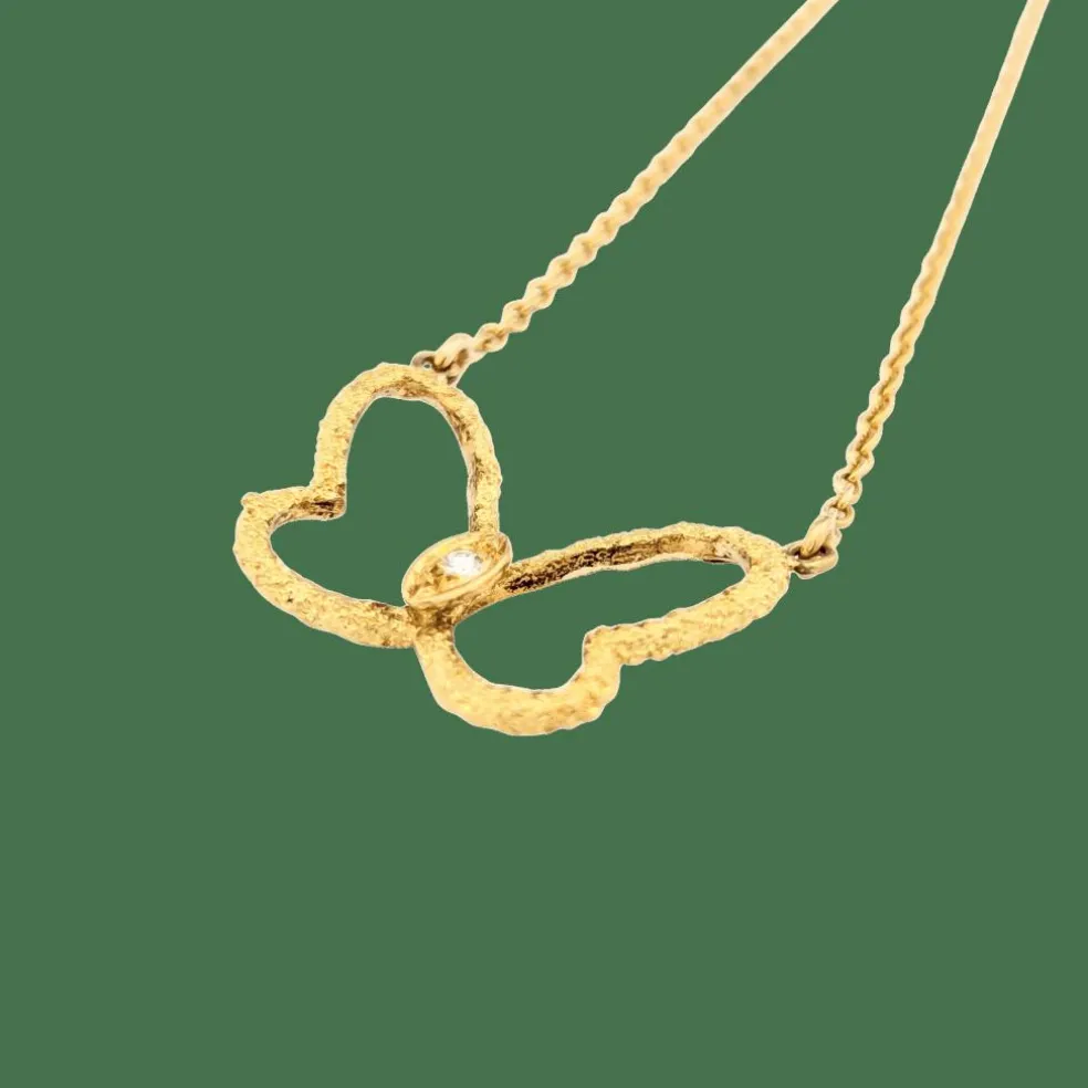 Collier papillon or jaune et diamant