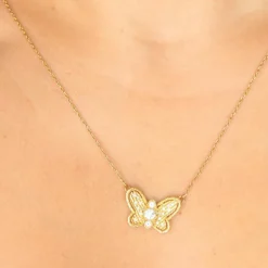 Collier papillon or jaune et diamants