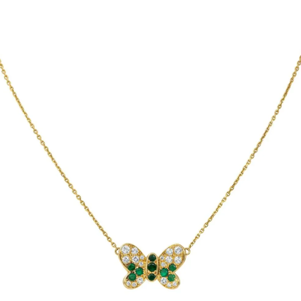 Collier Papillon Or jaune Emeraude