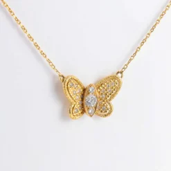 Collier papillon or jaune et diamants