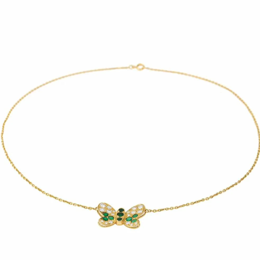 Collier Papillon Or jaune Emeraude