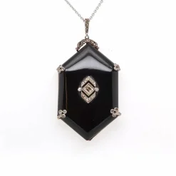 Collier pendentif 1920 onyx et diamants