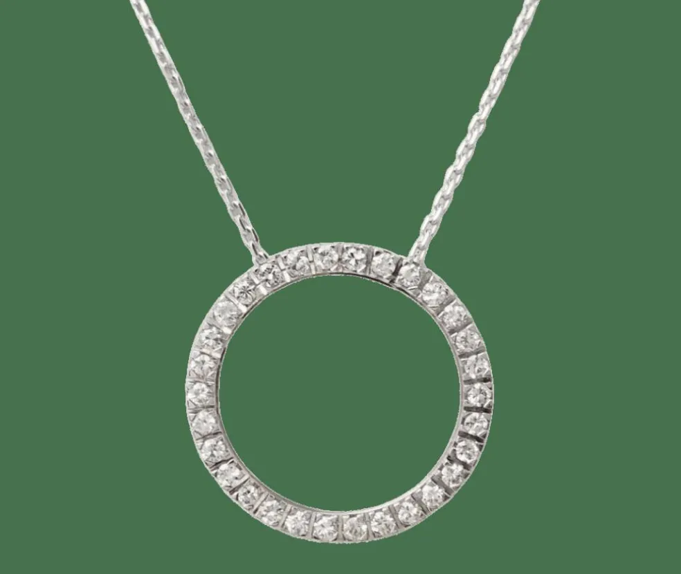 Collier pendentif cercle en or blanc et diamants