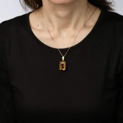Collier pendentif citrine or jaune 15 carats
