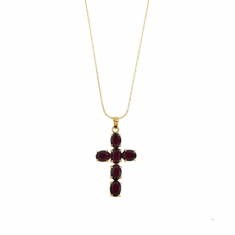 Collier pendentif croix grenats