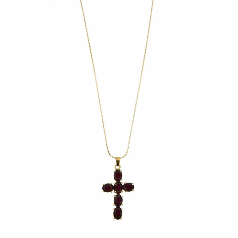 Collier pendentif croix grenats