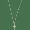 COLLIER PENDENTIF "CROIX" OR & DIAMANTS.