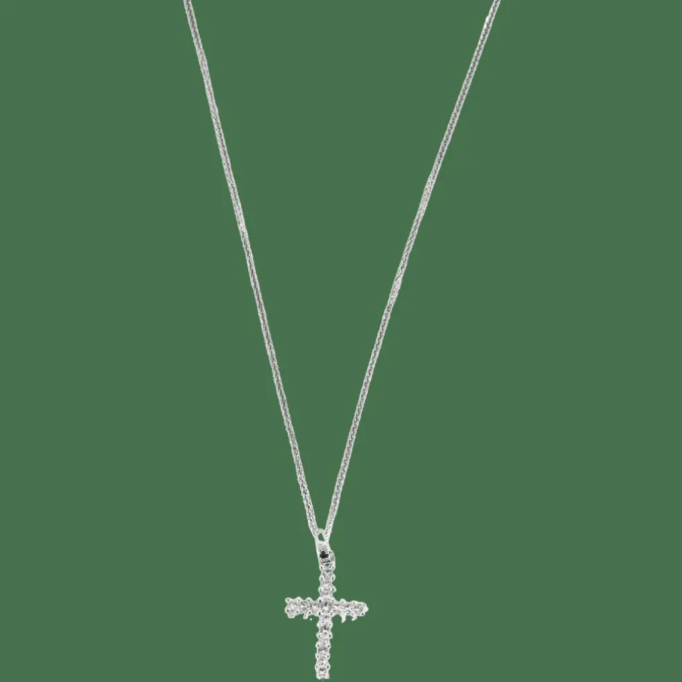 COLLIER PENDENTIF "CROIX" OR & DIAMANTS.