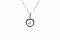 Collier pendentif diamants et émeraudes