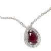 Collier pendentif en or blanc, diamants et Rubis en poire